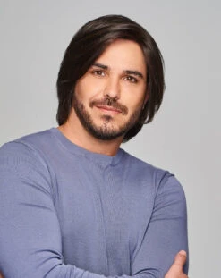 Sharp Men's Wig By HIM | Mono Top | Human Hair Blend -Wig Promotion Store HIM Sharp Model2 OutoftheBox Front2